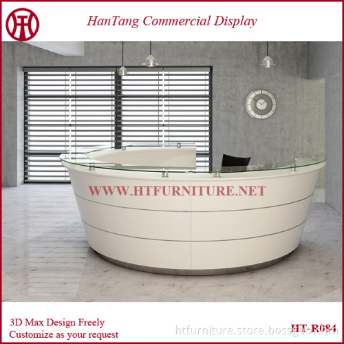 smooth & glossy round curved shop reception desk